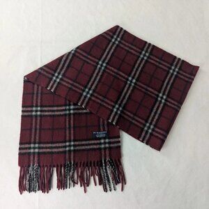 BURBERRY London Classic Nova Check Knit 100% Cashmere Neck Warmer Maroon SCARF